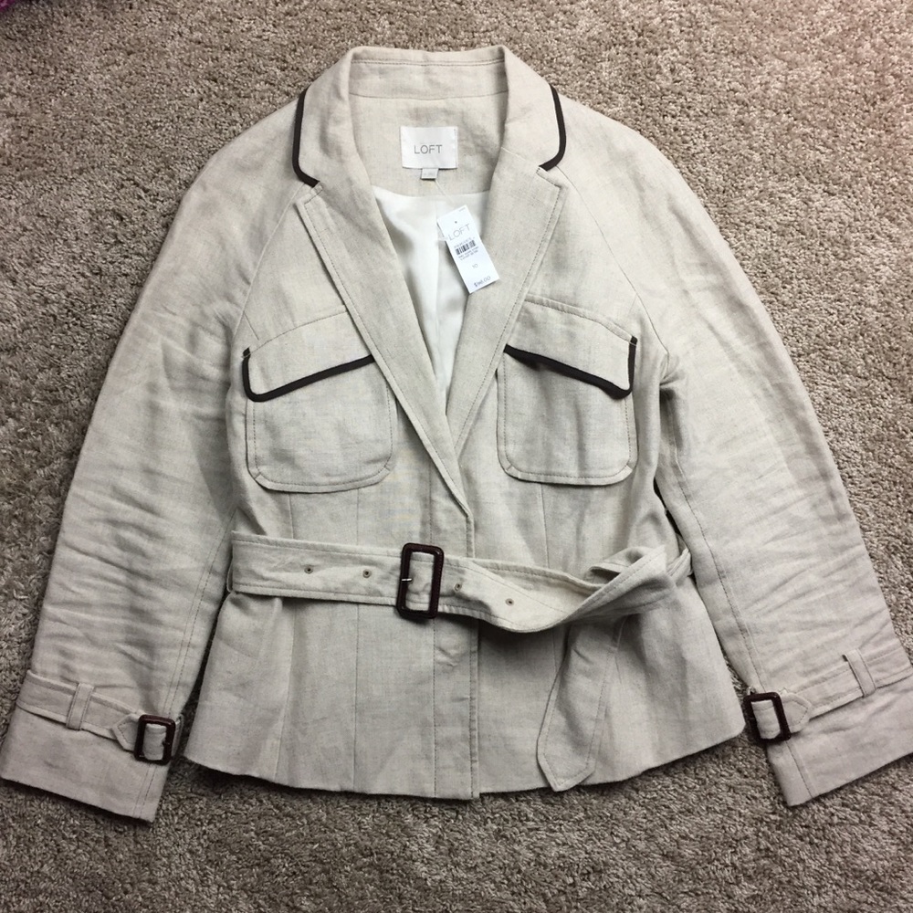 Ann Taylor Loft Stone Safari Belted Jacket 10 - Picture 4 of 6